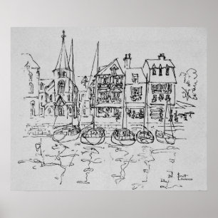 Poster Barcos no porto de Honfleur Noruega, França