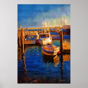 Póster Barcos, por do sol, baía de Morro, Calif