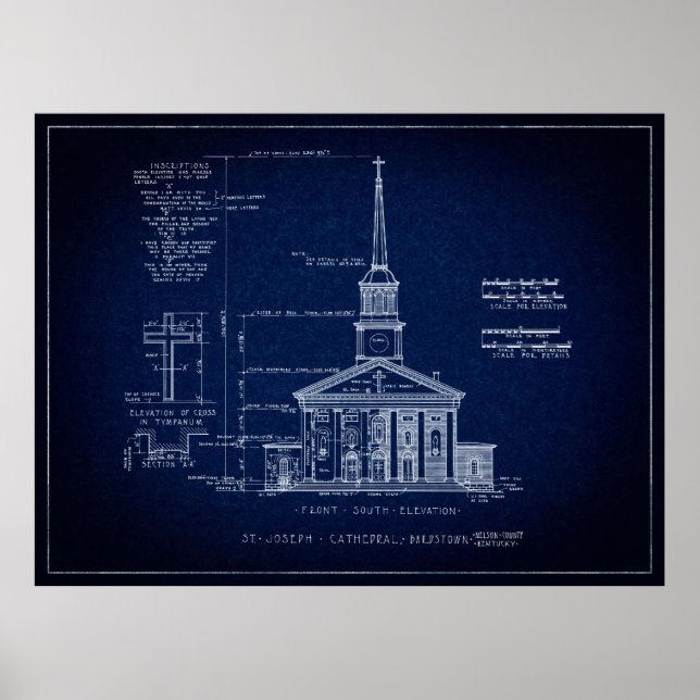 PÓSTER BARDSTOWN KENTUCKY CATHEDRAL BLUEPRINT (Frente)