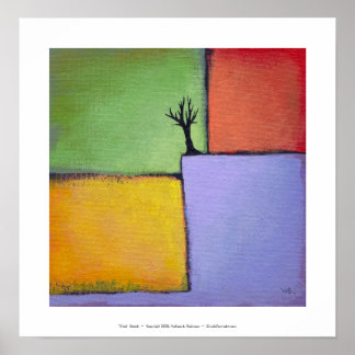 Póster Bare tree colorida art em todas as estações pintur