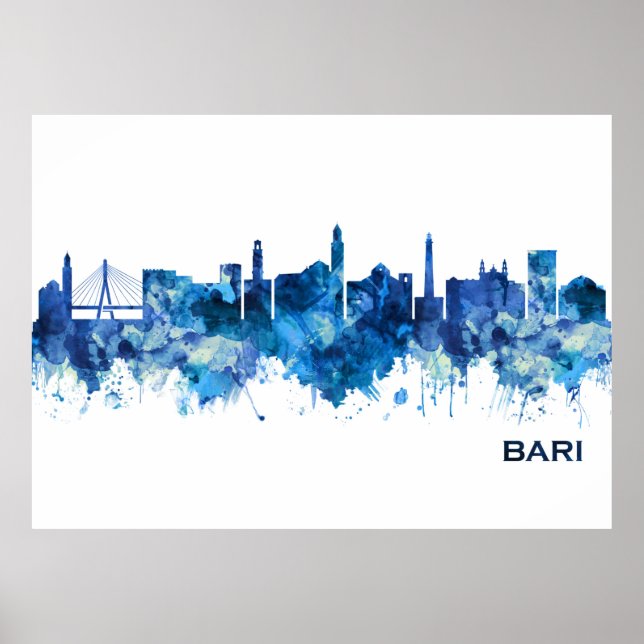 Poster Bari Itália Skyline Blue (Frente)