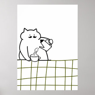 Poster Barista Gato — Ilustração de Felino Servindo Café