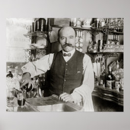 Póster Barman Servindo Bebida, 1910. Foto Antiga