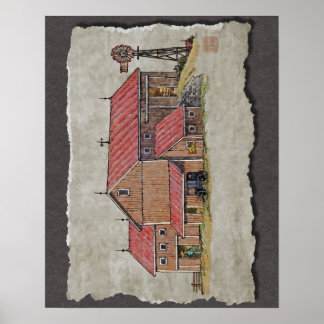 Póster Barn Buggy & Windmill
