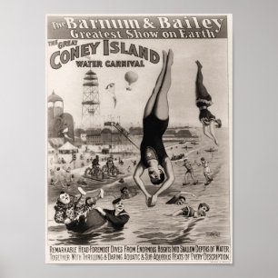 Póster Barnum e carnaval da água de Bailey Coney Island