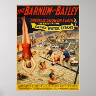 Póster Barnum e circo grande 1895 da água de Bailey