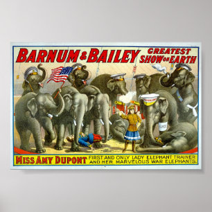 Poster Barnum e instrutor do elefante de Bailey