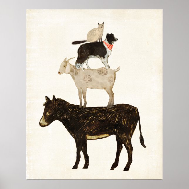 Poster Barnyard Buds - Donkey, Goat, Dog, Cat (Frente)