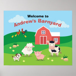 Poster Barnyard com sinal de boas-vindas de Festa de aniv