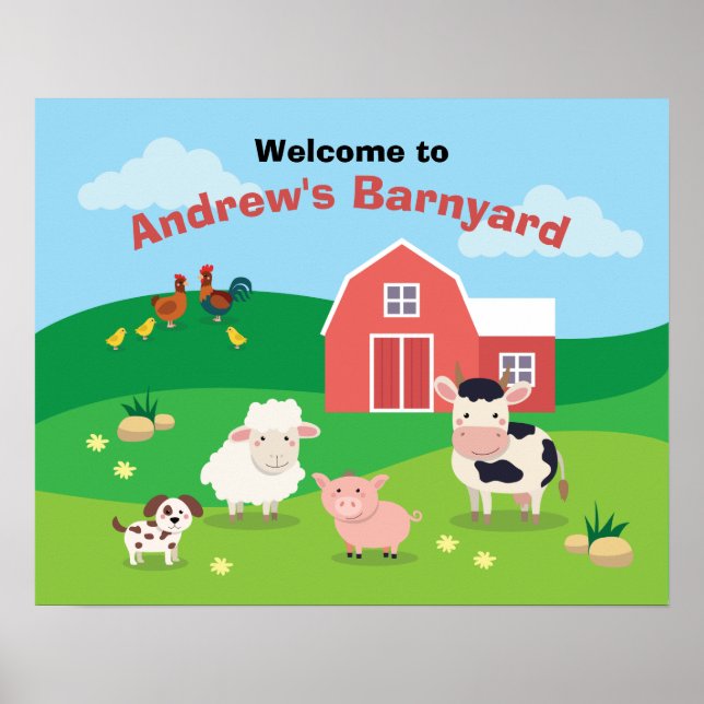 Poster Barnyard com sinal de boas-vindas de Festa de aniv (Frente)