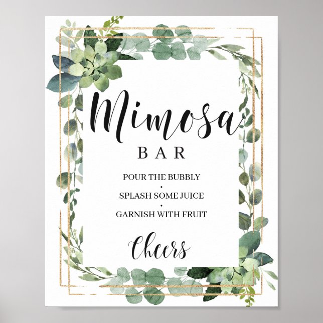 Poster Barra boho de folhas verdejantes dourado suculento (Frente)