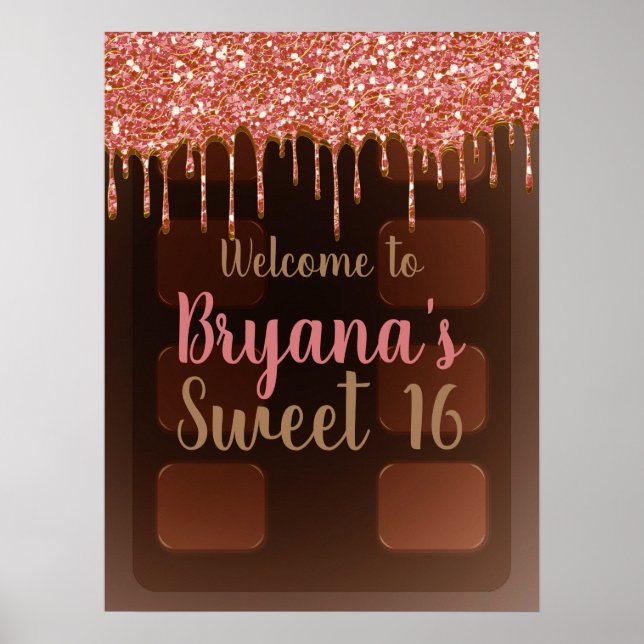 Poster Barra de Chocolate com Brilho Rosa e Gotejamento D (Frente)