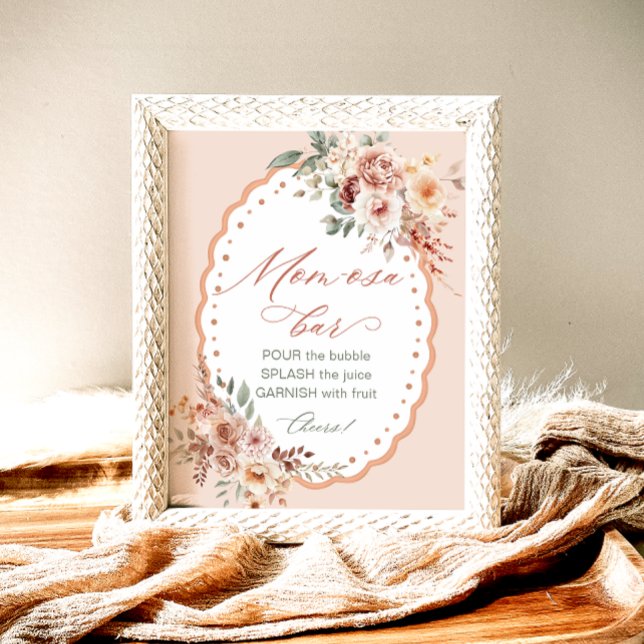 Poster Barra de Mom-osa para Chás de Bebê Florais Boho (Criador carregado)
