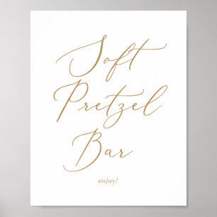 Poster Barra de Pretzel Macio de Caligrafia Dourada Delic