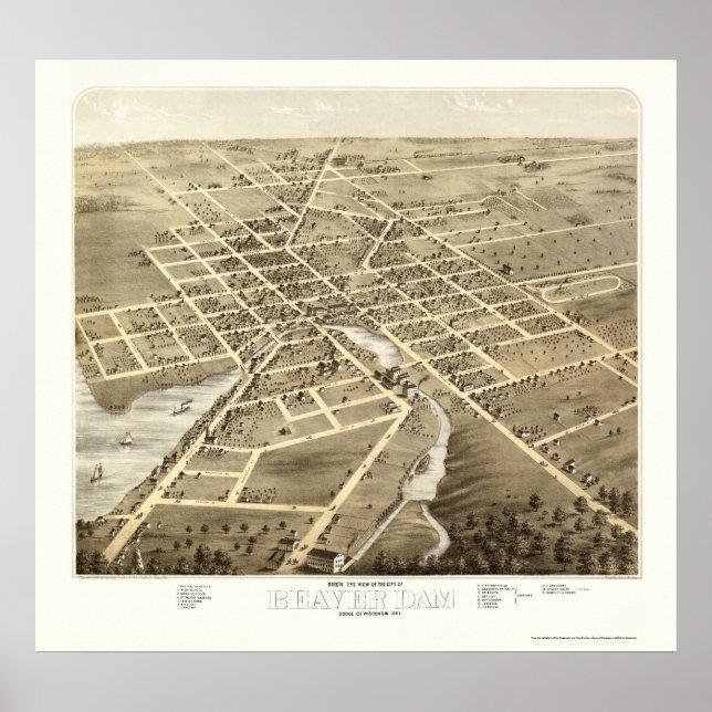 Póster Barragem do castor, Mapa Panorâmico da I - 1867 (Frente)