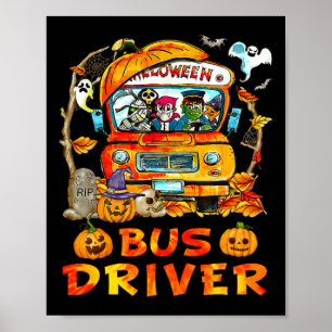 Poster Barramento Escolar Motorista Pumpkin Season Skelet