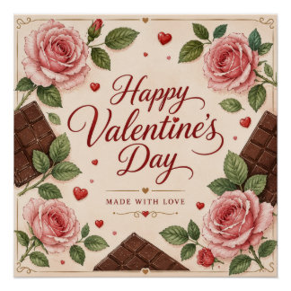 Póster Barras de Chocolate Rosas Cor-de-Rosa do Dia dos N