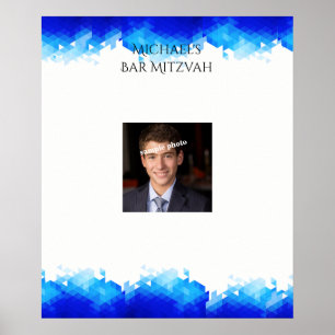 Póster Barre Mitzvah, geométrica azul, foto, assine
