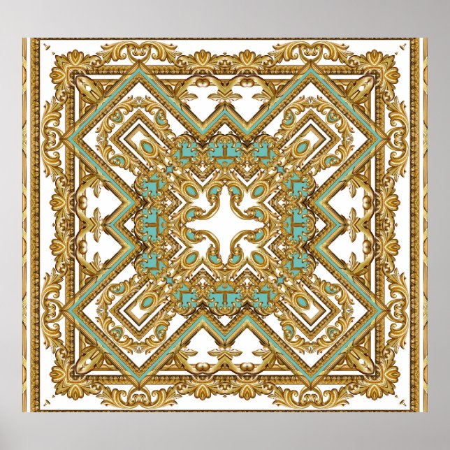Poster Barroco ouro elegante, design ornamental. (Frente)