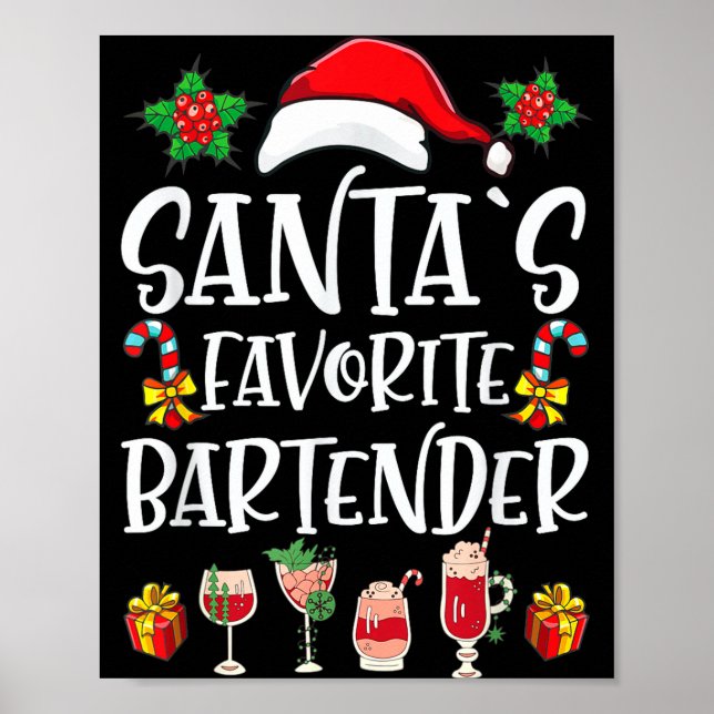 Poster Bartender Xmas Gift Santa's Favorite Bartender Chr (Frente)