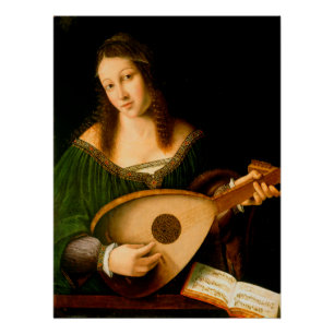 Póster Bartolomeo Veneto Lady Playing Lute Portrait Art