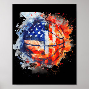 Poster Basball Watercolor USA América Basquete Hoop