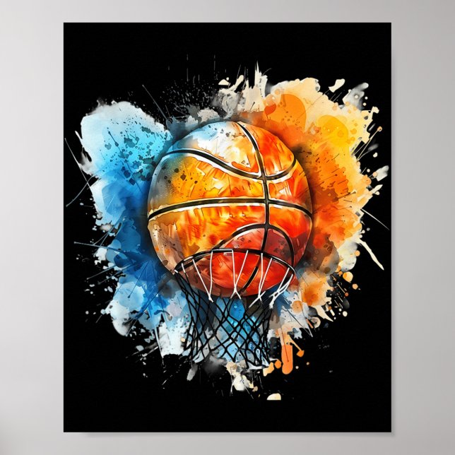 Poster Basbol - Cores Aquáticas - Basquete de Desenho Col (Frente)