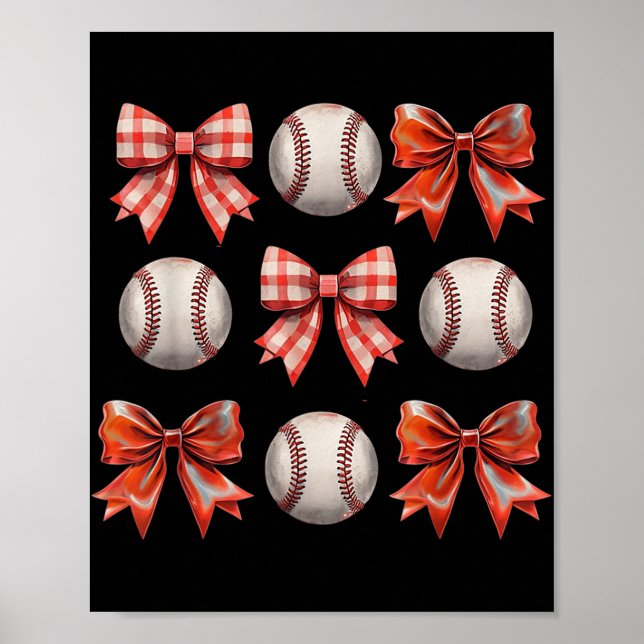 Poster Base de Arco de Coquette para Meninas de Baseball  (Frente)