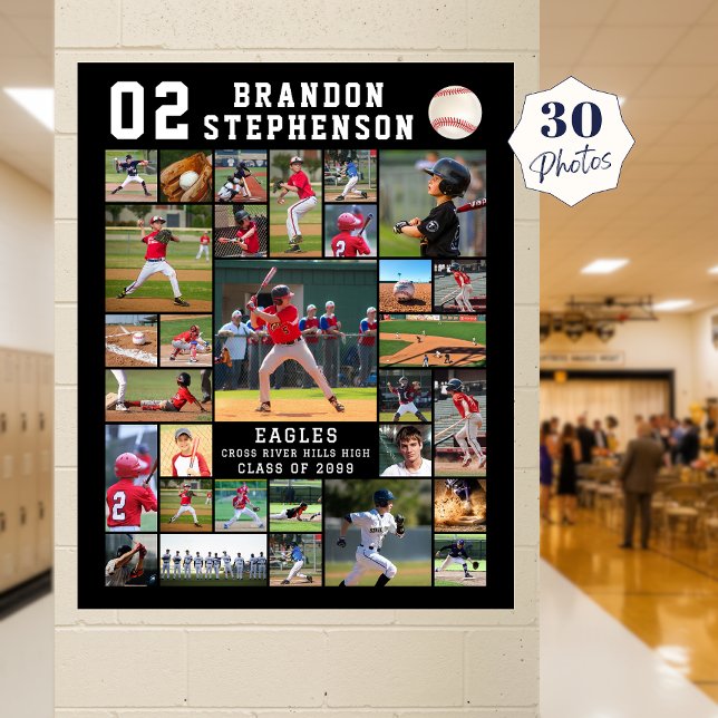Poster Baseball 30 Photo Collage Player Number Name (Criador carregado)