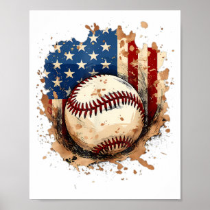 Poster Baseball 4 de julho Men USA American Flag Boys Pa