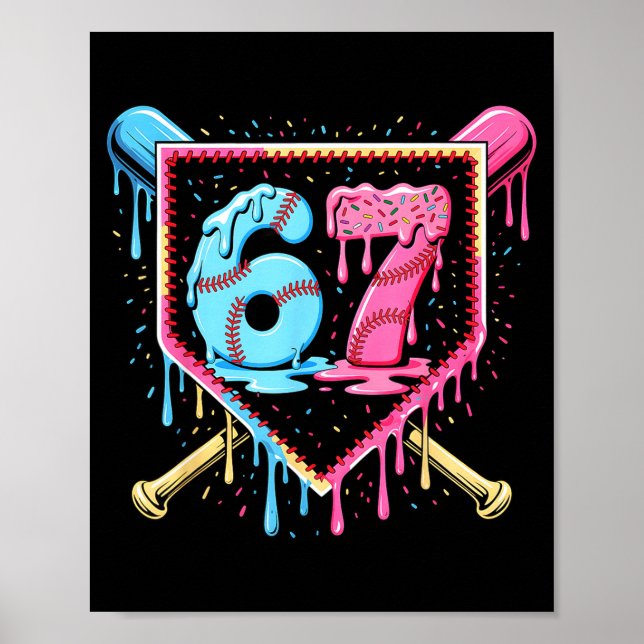 Poster Baseball 67 Ice Cream Drip Funny Six Seven Meme Bo (Frente)