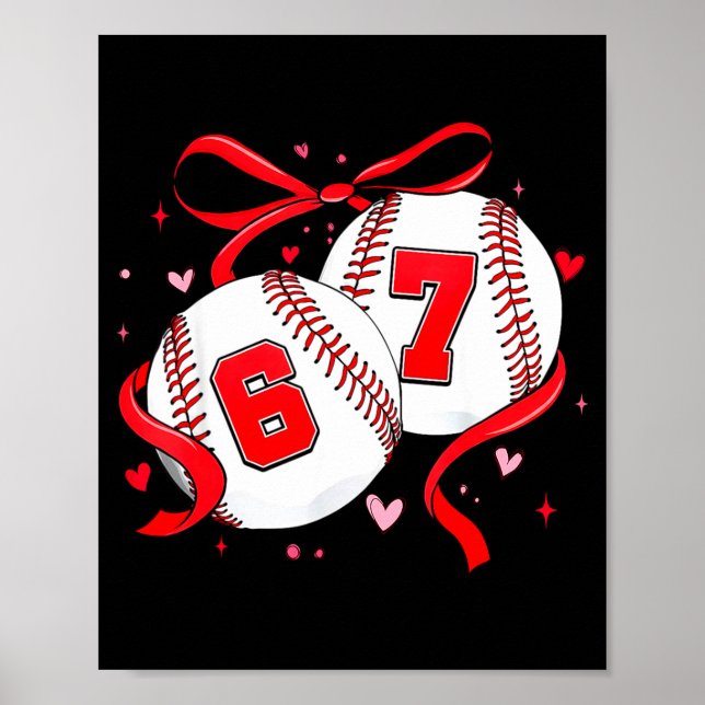 Poster Baseball 67 Seis Sete Meme Coquette Laço Dia dos N (Frente)