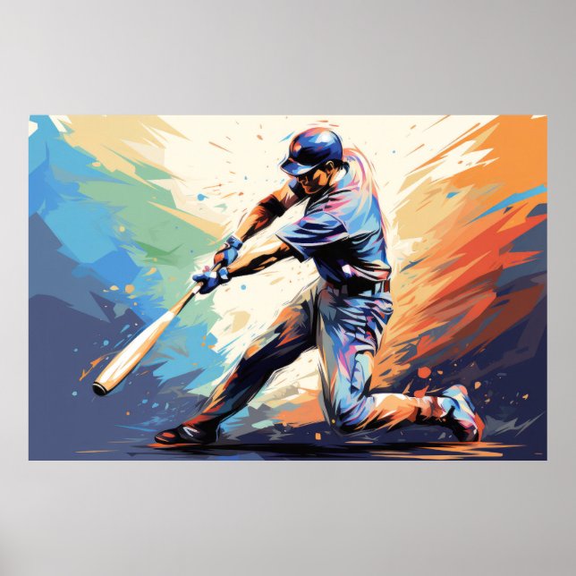 Poster Baseball Action Sports Painting Abstrato Art Decor (Frente)