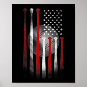 Poster Baseball American Flag Vintage