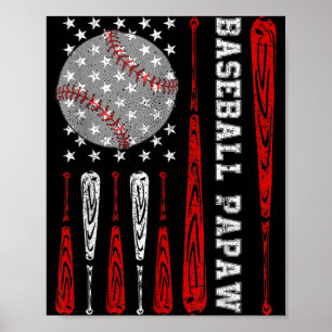 Poster Baseball Antigo Papaw Bandeira Americana de Beiseb