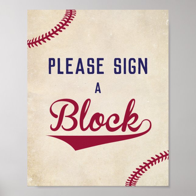 Poster Baseball Assine um Chá de fraldas de Sinal de Bloc (Frente)