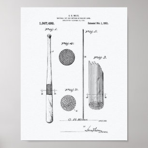 Poster Baseball Bat 1921 - Patent Art - White Paper
