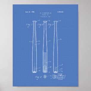 Poster Baseball Bat 1924 Patent Art - Blueprint
