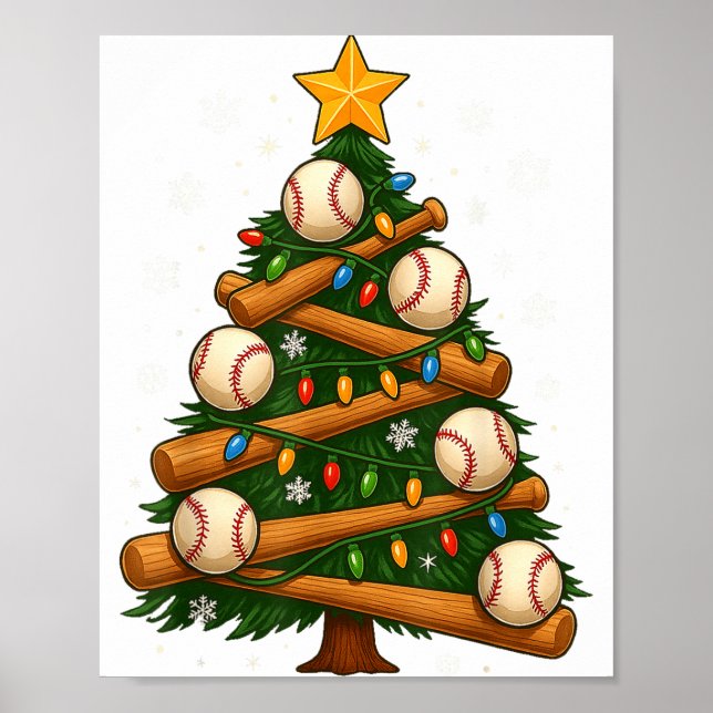 Poster Baseball Bat Christmas Tree Lights Holiday Design  (Frente)