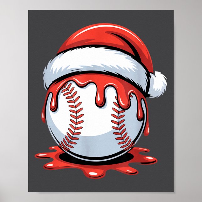 Poster Baseball Christmas Santa Hat Dripng Festive Holida (Frente)