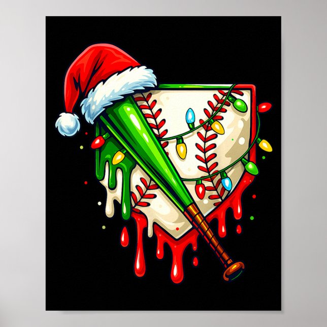 Poster Baseball Christmas Santa Hat Dripng Ice Cream Xmas (Frente)