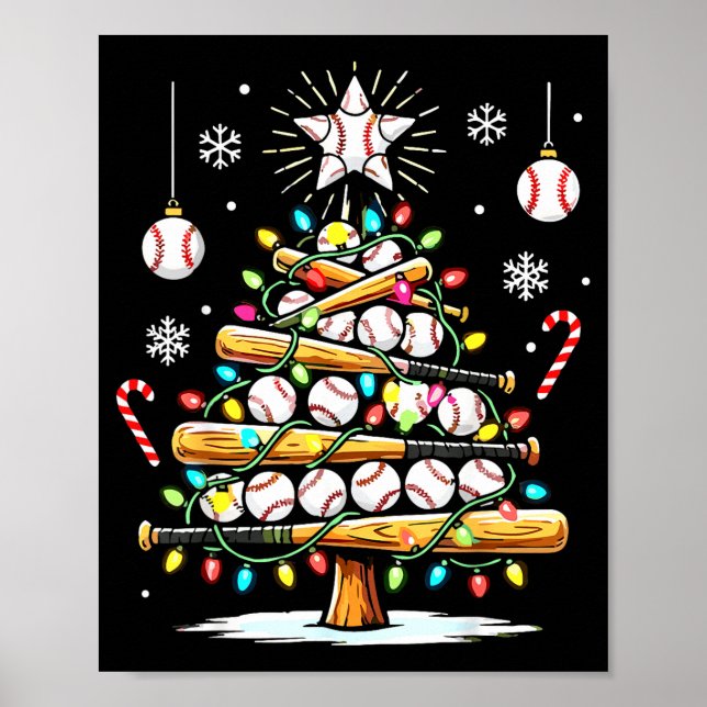 Poster Baseball Christmas Tree Lights  (Frente)