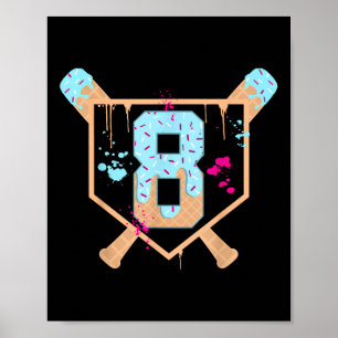 Poster Baseball com 8 anos de Sorvete Derrubado 8. Aniver
