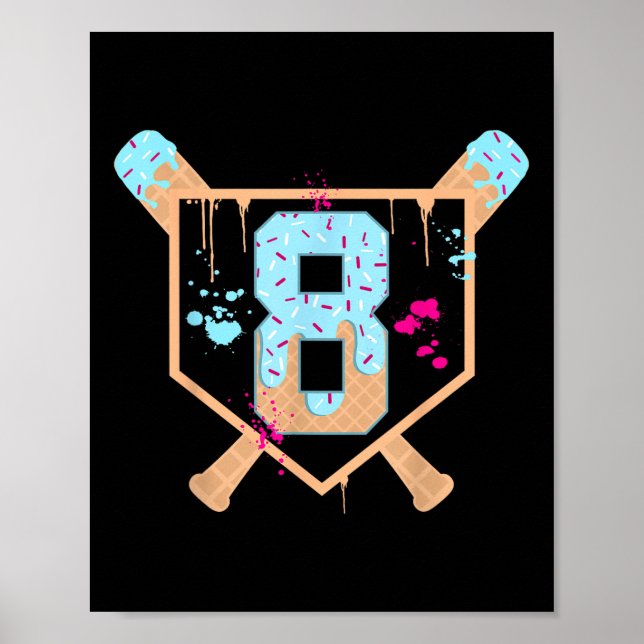 Poster Baseball com 8 anos de Sorvete Derrubado 8. Aniver (Frente)