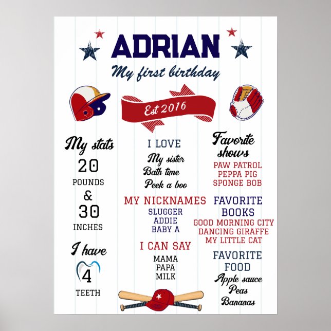 Poster Baseball de Etapa do primeiro aniversario (Frente)