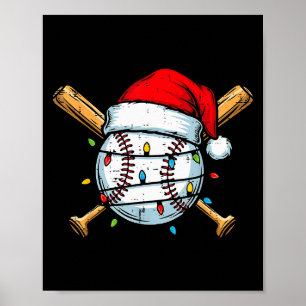 Poster Baseball de Natal Bola Papai Noel Chapéu Xmas Espo