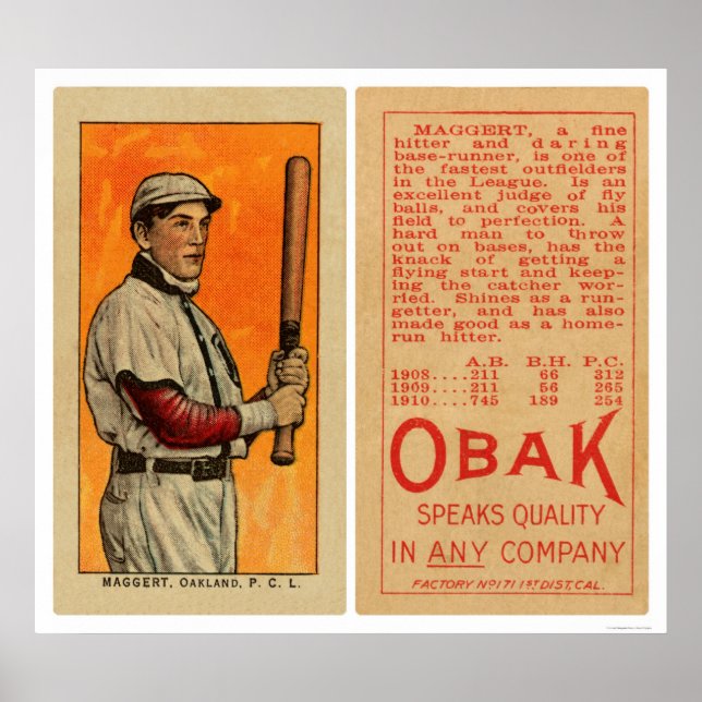 Poster Baseball em Maggert Oakland 1911 (Frente)