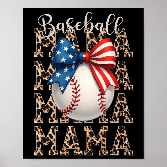 Poster Baseball Mama Game Day Baseball Usa 4 De Julho Mo (Frente)