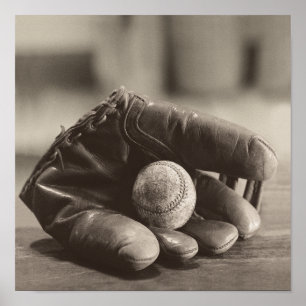 Poster Baseball Nostalgia - Mitt and Baseball