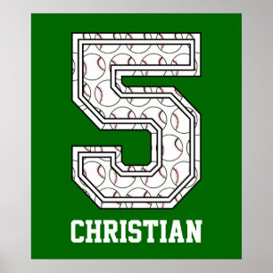 Póster Baseball Número 5 Personalizado